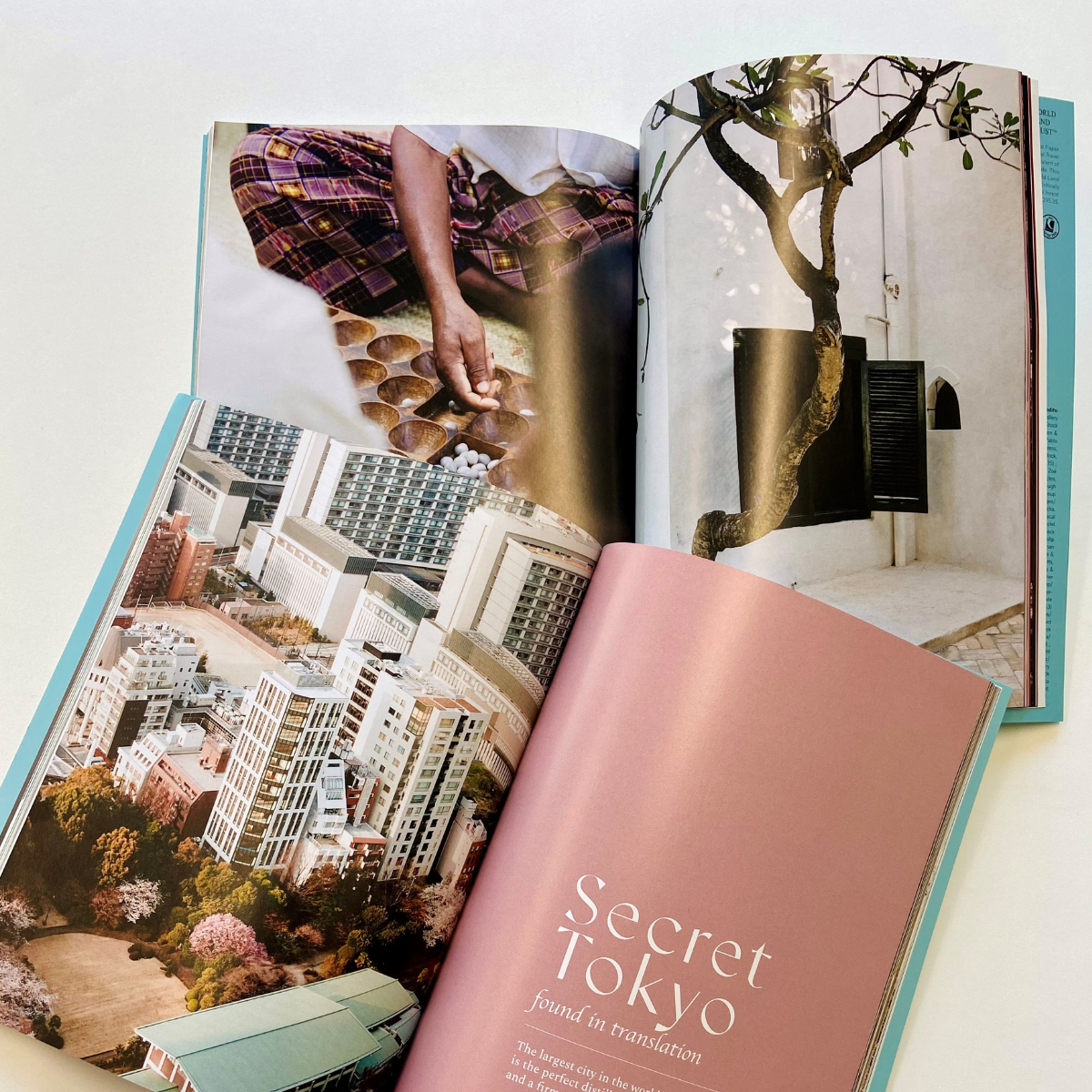 Image of two magazines opened and showing travel images.